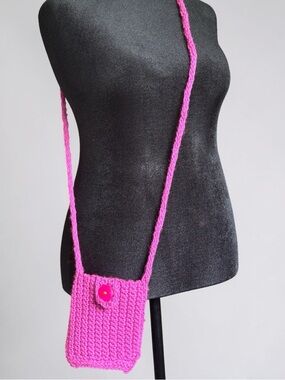 Handmade Pink Crocheted Crossbody Bag